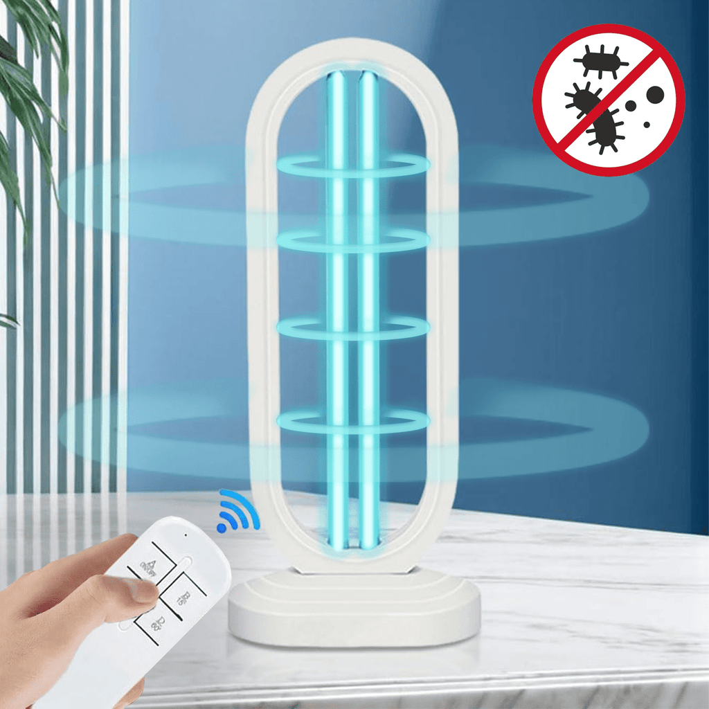 Purificador de Aire con Luz UV y Mando a Distancia, Desinfecta el 99,99% de Bacterias y Gérmenes, Esterilización con Ozono, Hasta 8000 Horas de Uso, Tubo de Vidrio de Cuarzo de Máxima Calidad, Tiempo de Carga de 1h, Válido para 30-40 m2