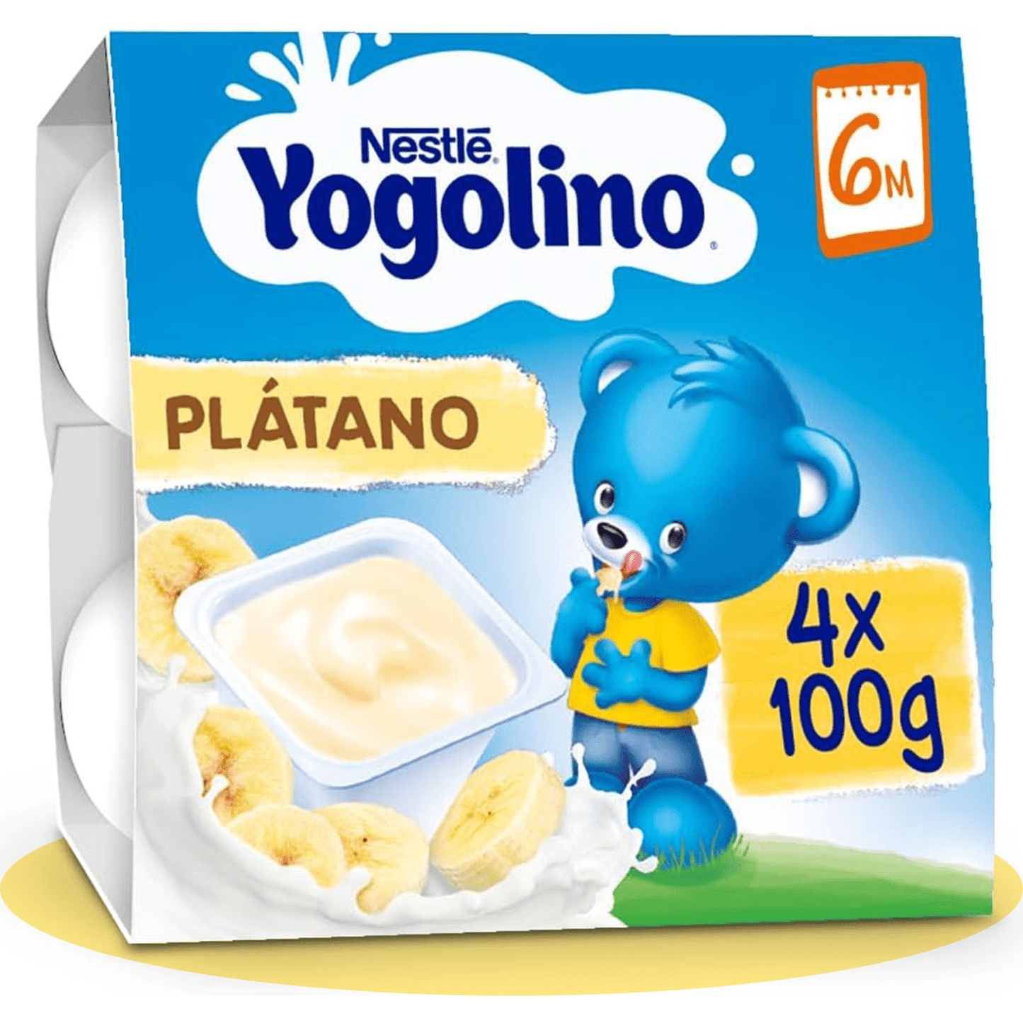 NESTLÉ Yogolino Plátano, Yogur Infantil a partir de los 8 Meses, Sin Gluten, 4 Tarrinas de 100g por Paquete