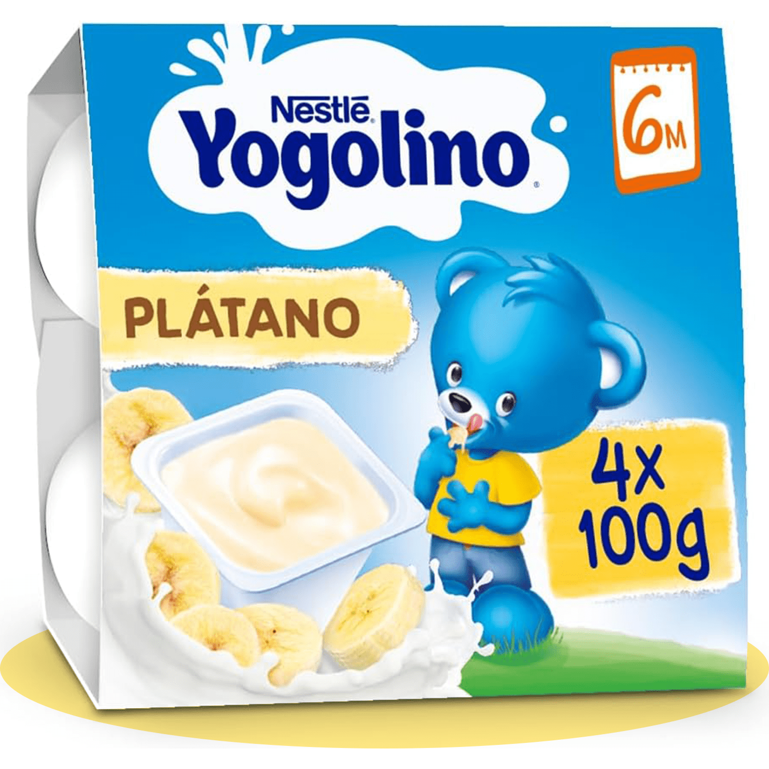 NESTLÉ Yogolino Plátano, Yogur Infantil a partir de los 8 Meses, Sin Gluten, 4 Tarrinas de 100g por Paquete