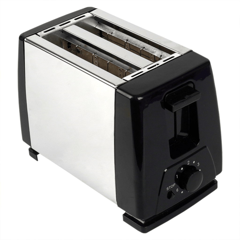 Tostadora de Pan de 2 Rebanadas, 6 Niveles de Tostado, Botón de Parado, Bandeja Recogemigas, Cuerpo de Acero Inoxidable, 800W