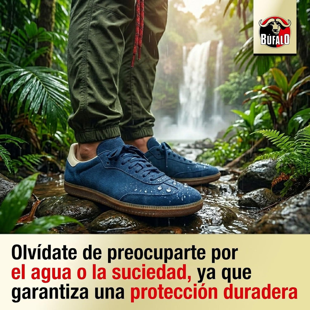Búfalo Spray Impermeabilizante Zapatos, Spray Protector Zapatillas Transparente, 100% Repelente al Agua y a la Suciedad, Para Zapatos de Tela, Cuero y Textiles, Protector de Ante y Nobuk, 250ml