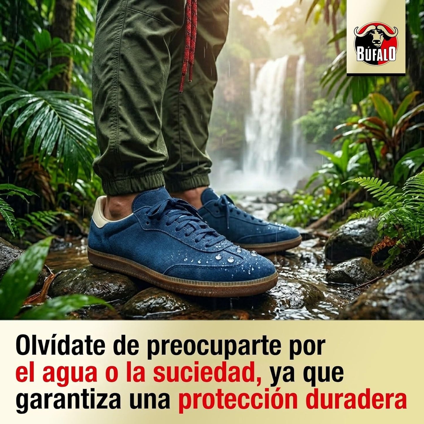 Búfalo Spray Impermeabilizante Zapatos, Spray Protector Zapatillas Transparente, 100% Repelente al Agua y a la Suciedad, Para Zapatos de Tela, Cuero y Textiles, Protector de Ante y Nobuk, 250ml