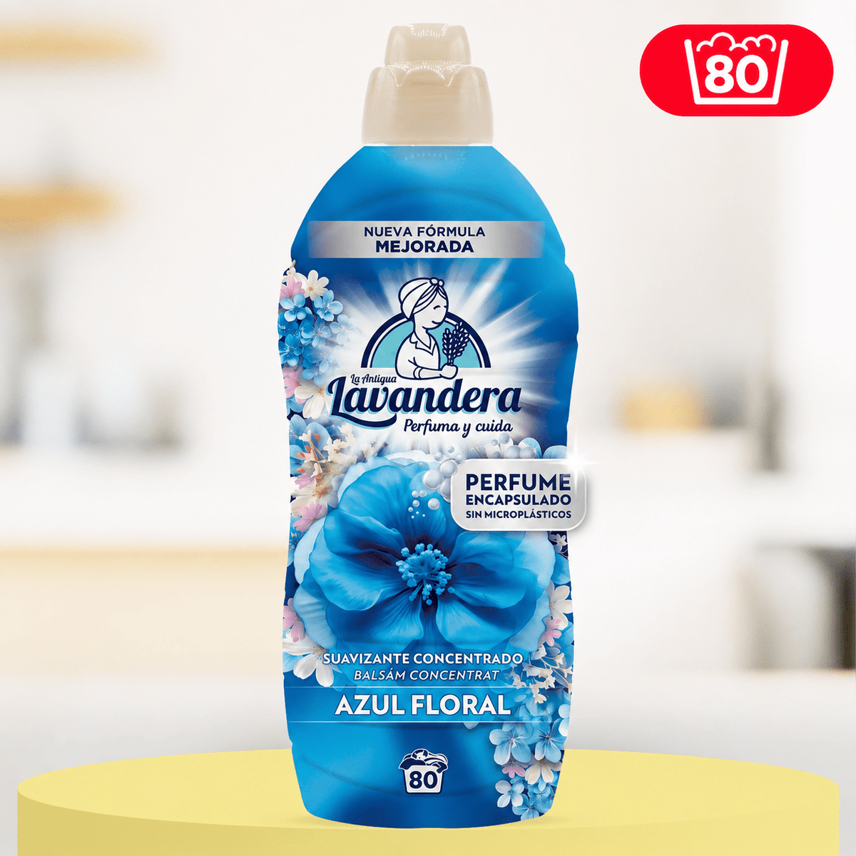 La Antigua Lavandera Suavizante para Ropa, Aroma Azul Floral y Fácil Planchado, 1.76 L, 80 Lavados