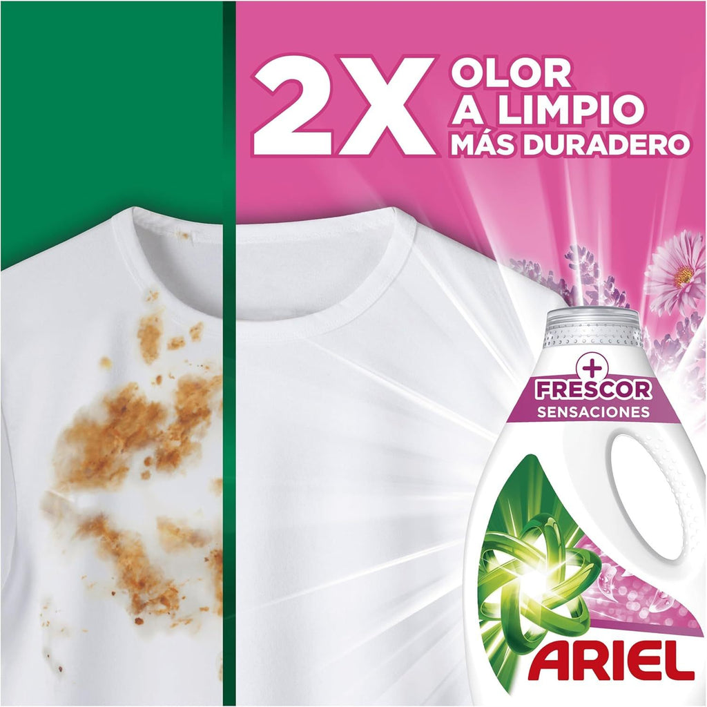 Ariel Detergente para Lavadora Liquido, 30 Lavados por Botella, Jabon Lenor Frescor Sensaciones, Limpieza Mejorada en Ciclos Mas Frios con la Exclusiva Tecnologia de Limpieza en Frio