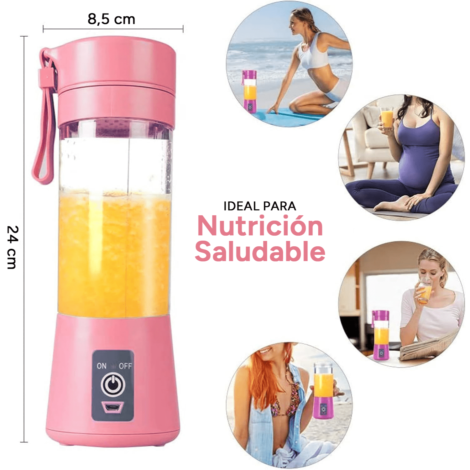 Licuadora Portatil Zumos y Batidos, Batidora para Frutas y Verduras, 6 Cuchillas de Acero, Vaso de 380ml de Capacidad, Ideal para Llevar, Cable de Carga USB, Batería de 800 mAh, 22000 RPM