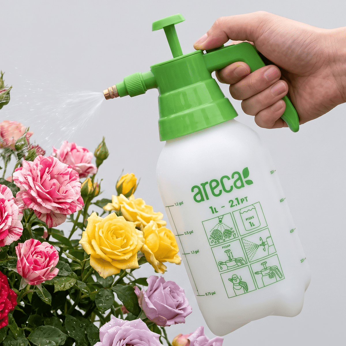 Pulverizador de Presion 1 Litro, Botella de Rociado Manual Ajustable, Fabricado en Plástico de Alta Calidad, Adecuada para Riego de Jardín, Cuidado del Césped, Limpieza de Flores y Mantenimiento de Plantas de Interior