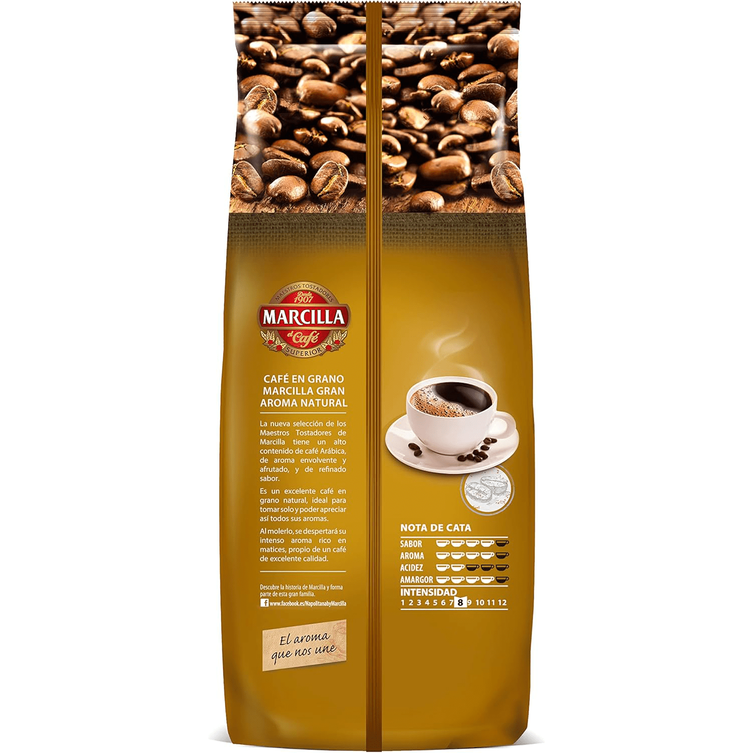 Marcilla Café Grano Tueste Natural y Orgánico Intenso y Profundo, Gran Aroma, Café en Grano Listo para ser Molido, 1Kg