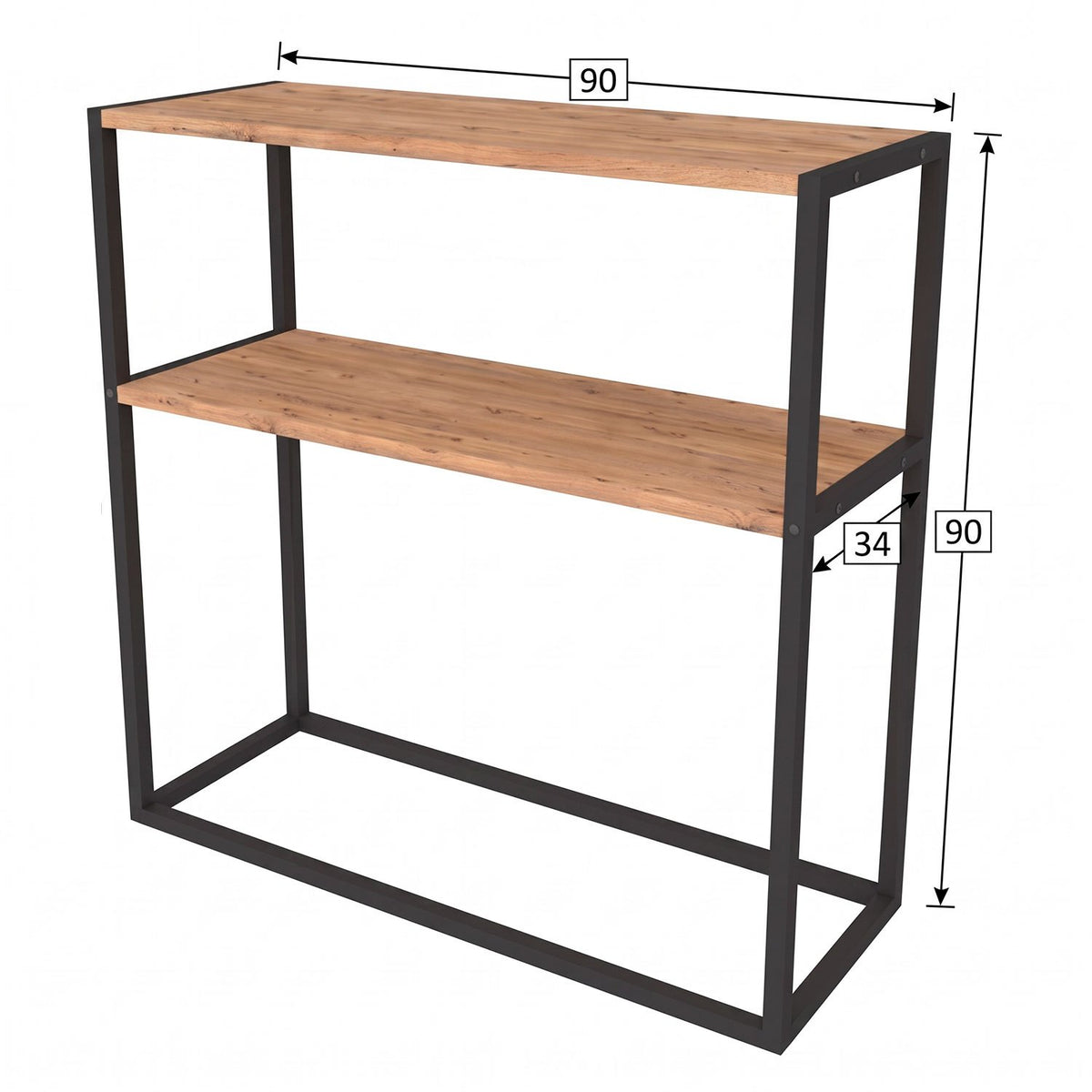 Consola de Diseño Industrial de 2 Estantes, Mesa Auxiliar para Entrada, Salón y Recibidor, Diseño Funcional con Espacio de Almacenamiento y Acabado Madera, 90 x 34 x 90 cm