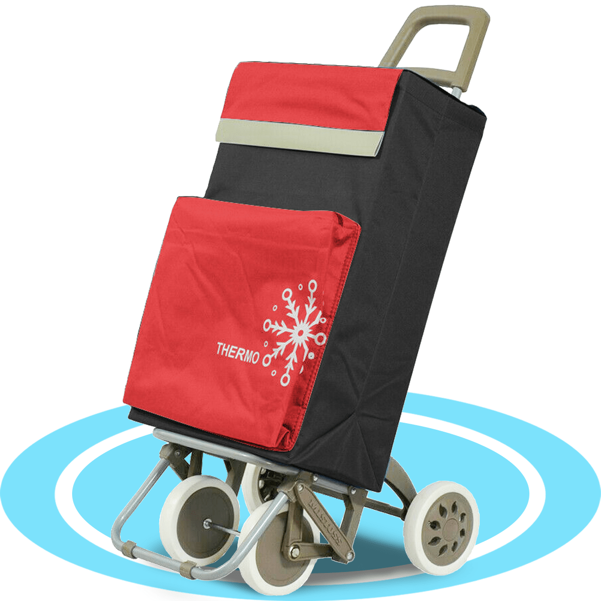 Carro Compra Plegable con Bolsillo Térmico para Congelados, Carro Plegable con Ruedas, Bolsillo Trasero con Cremallera, 2 Compartimentos Extra en Total, Con Capacidad de hasta 54 Litros y 40 Kg de Carga Máxima