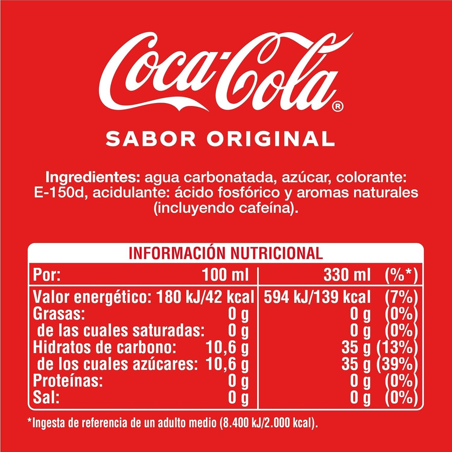 Coca-Cola Sabor Original, Refresco de Cola, Pack de 24 Latas de 330ml
