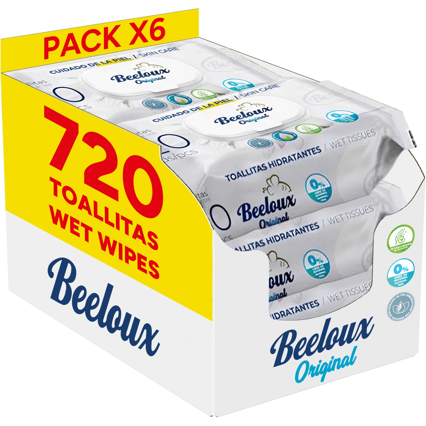 Beeloux Toallitas Húmedas, Cuidado e Hidratación Profunda, Fibras Ultrasuaves ideales para Piel Sensible, Perfectas para Skin Care, Perfume Suave, 6 Packs de 120 Toallitas, 720 Toallitas