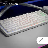Mars Gaming MK023, Teclado Gaming TKL, Tecnología Híbrida H-Mech, Iluminación FRGB Rainbow, Anti-ghosting, Compatibilidad Universal, Blanco, Idioma Francés