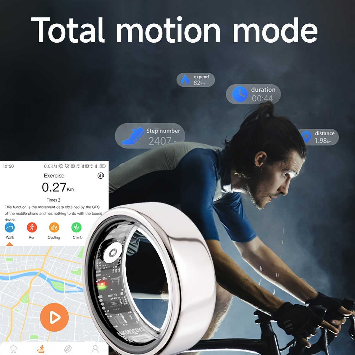 Anillo, Monitor de Pasos, Calorías y Oxígeno, Monitor y Calidad del Sueño, Bluetooth v5.1, Carga Magnética, APP JYouPro, Compatible con Android 5.0, iOS10.0 o superior, 128kb ROM + 96kb RAM - 17,5 mAh, Uso Aproximado 5-7 días