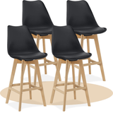 Taburete Alto Cocina con Respaldo, Asiento Blando y Tapizado, Patas Altas Resistentes de Madera de Haya con Reposapiés, Sillas Nórdicas, Ideal para Cocina, Salón, Comedor y Restaurante, 54.5 x 49.5 x 106 cm