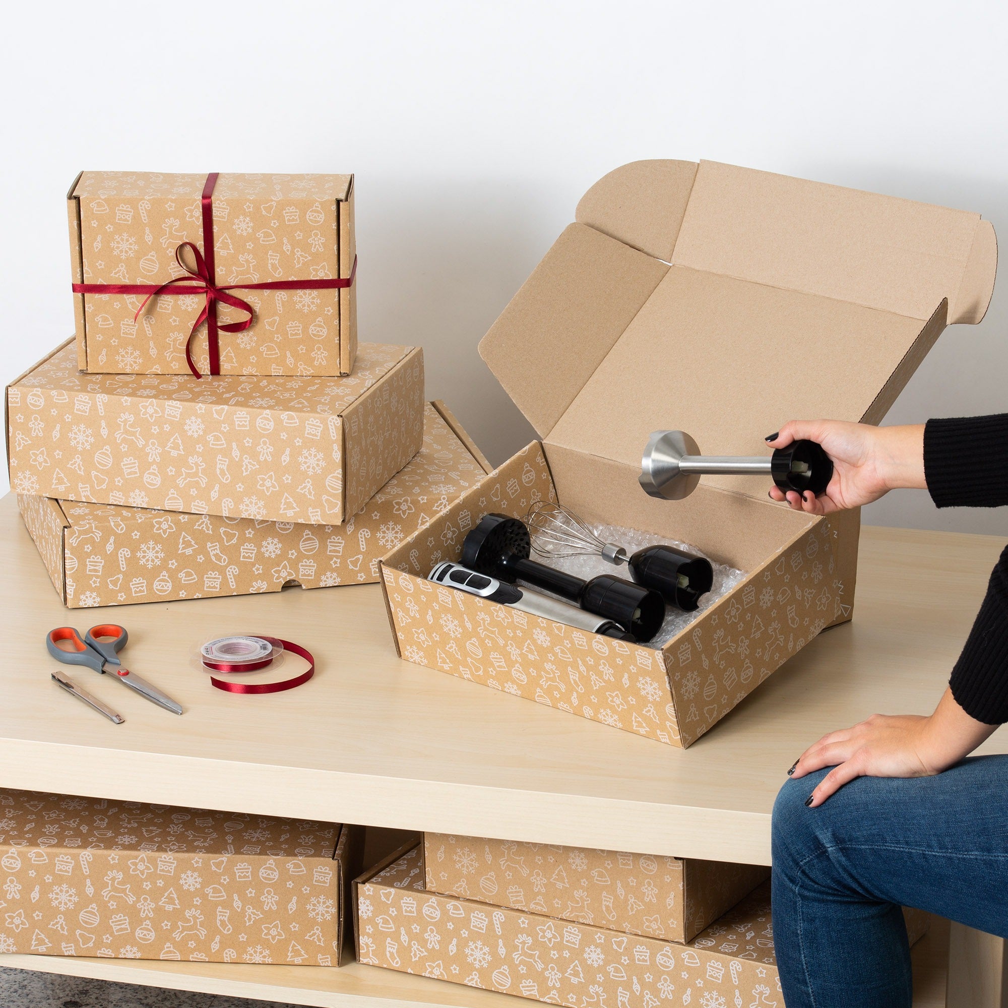 packer PRO Caja Cartón Envío Navidad, Caja Cartón Navidad Automontable de Cartón Kraft, Caja Regalo