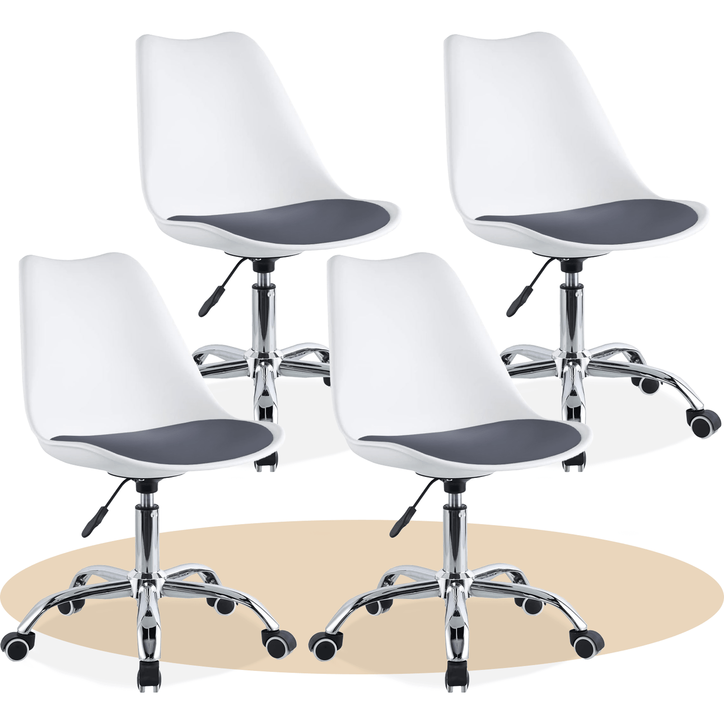 Silla Escritorio Ergonómica con Ruedas, Silla Oficina Giratoria con Altura Ajustable, Acolchada, Estilo Nórdico, Ideal para Estudio y Oficina