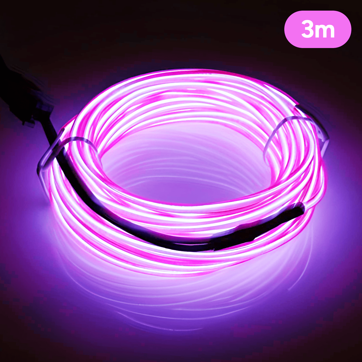 Cable Flexible Efecto Neón Color Magenta de 3 Metros, Tira Luminosa Neón Brillante de 360º, Ideal para Decoración, Muy Flexible y Resistente al Agua, Funciona con 2 Pilas AA (no incl.), 3 Modos de Luz: Constante, Flash, Flash Rápido, 3 Metros de Longitud