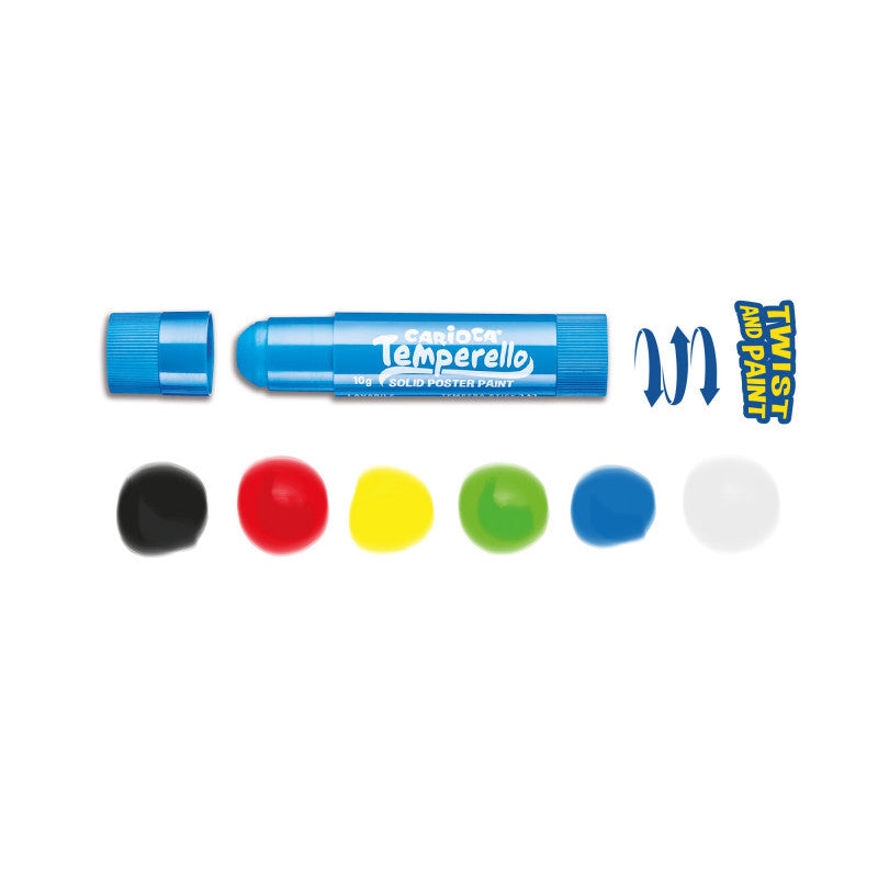 CARIOCA Tempera Solida en Barra, Temperas de Colores, Muy Cubriente, Ideal para Rellenar Fondos, Facil de Limpiar, Paquete de 6 Barras