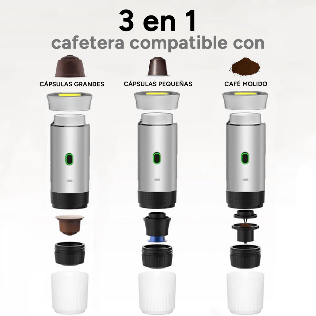 Maquina Café Espresso Portátil, Compatible con Cápsulas Pequeñas, Grandes y Café Molido, Fácil de Limpiar, Carga USB-C, Hasta 50 Cafés por cada Carga Completa, Compacto y Ligero Ideal para Fuera de Casa, Trabajo, Oficina, Viaje, Excursión