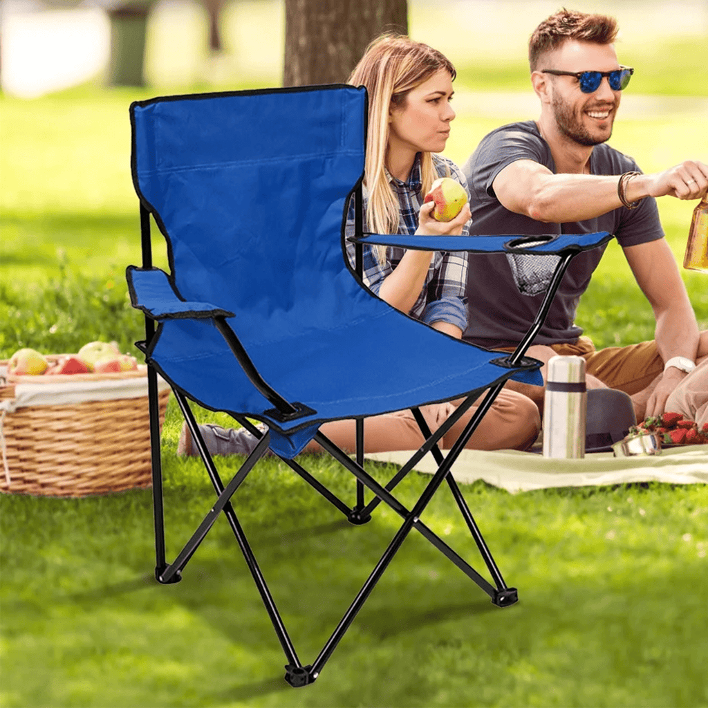 Silla Plegable Camping con Respaldo y Apoyabrazos, Ideal para Picnic, Pesca y Exterior, Resistente y Compacta, Soporta 120 kg, 50x50x80 cm