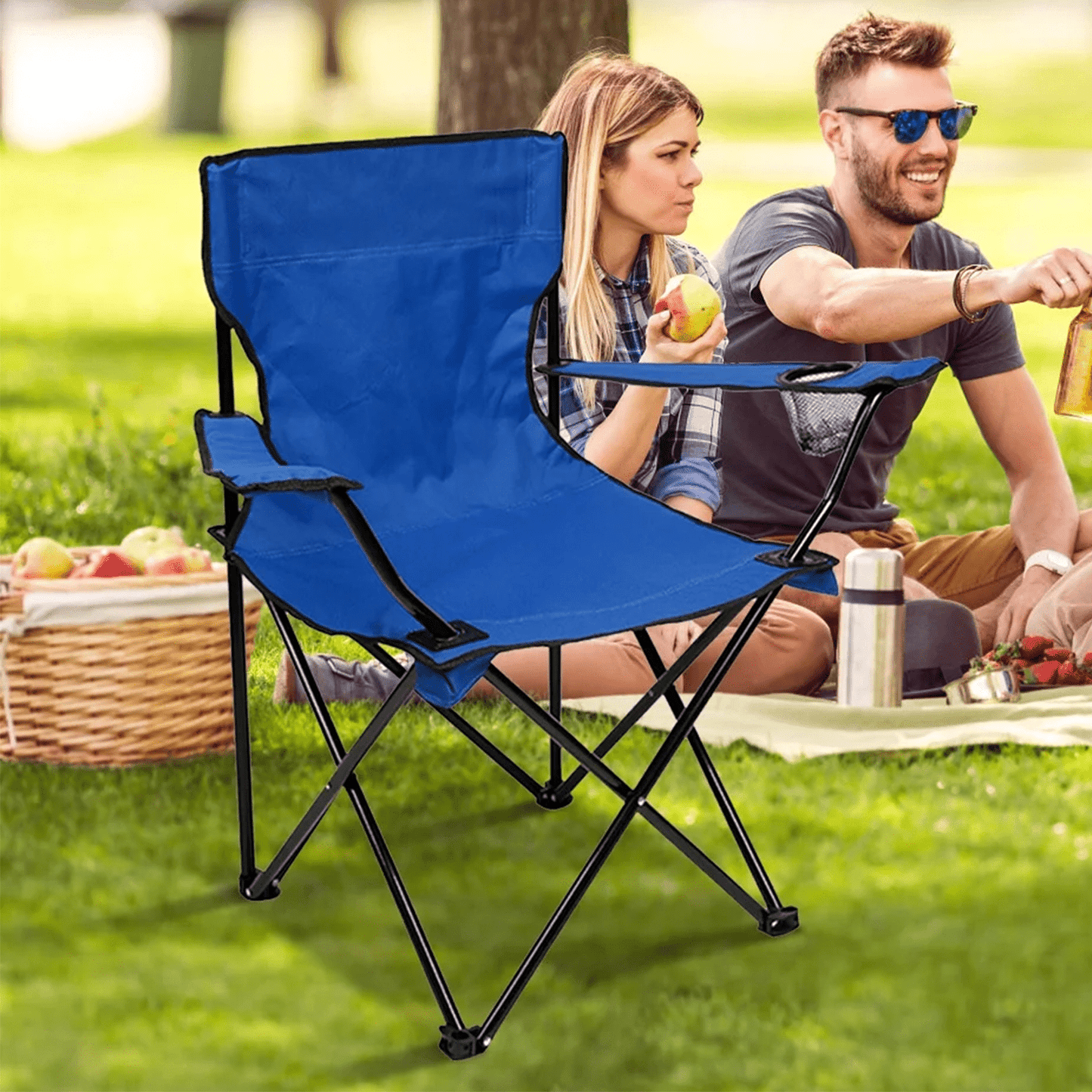 Silla Plegable Camping con Respaldo y Apoyabrazos, Ideal para Picnic, Pesca y Exterior, Resistente y Compacta, Soporta 120 kg, 50x50x80 cm