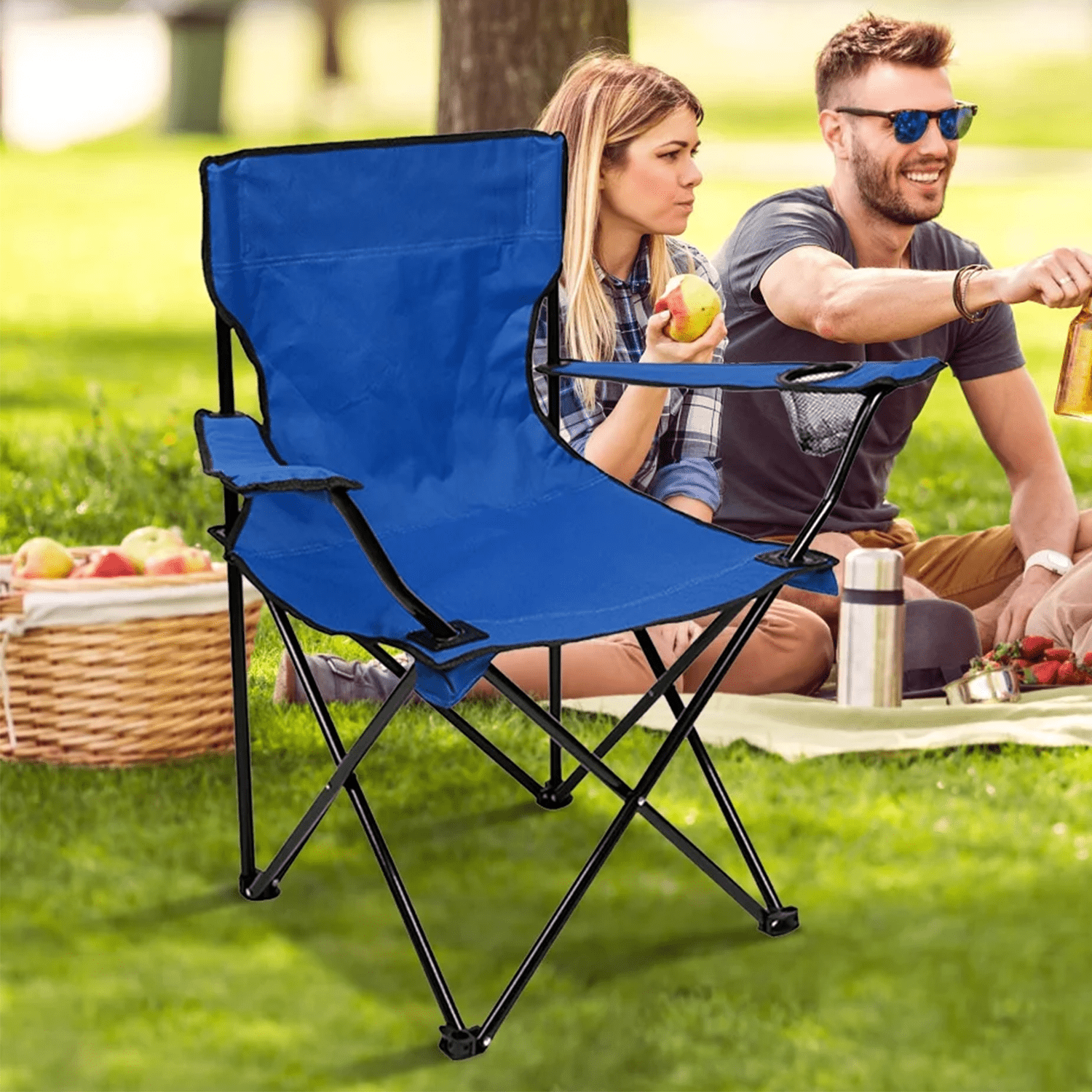 Silla Plegable Camping con Respaldo y Apoyabrazos, Ideal para Picnic, Pesca y Exterior, Resistente y Compacta, Soporta 120 kg, 50x50x80 cm