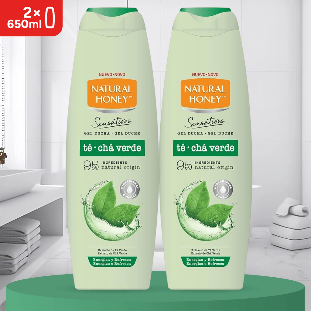 Natural Honey, Gel de Ducha de Té Verde con Propiedades Antioxidantes y Energizantes, con Hydradermal Complex para una Piel Hidratada y Revitalizada, Refrescante y Protector, Línea Sensations, 650 ml