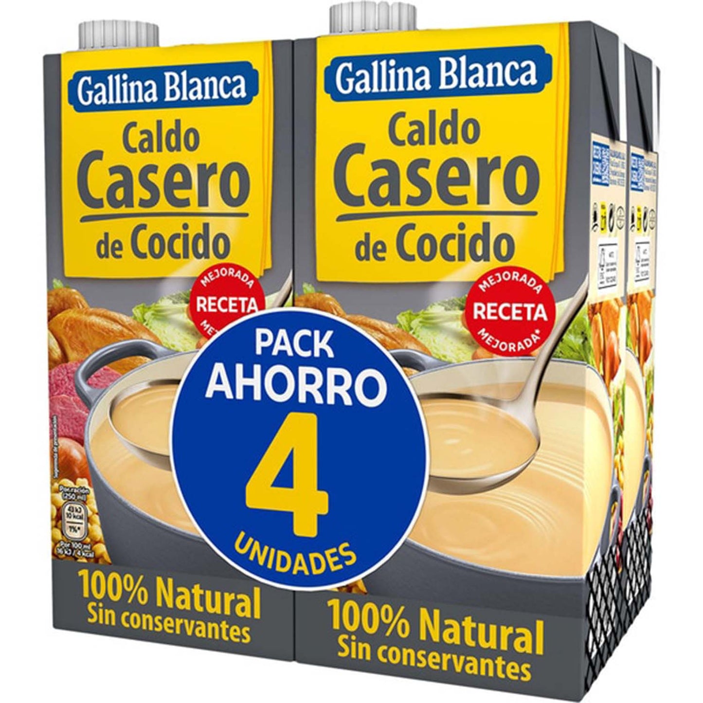 GALLINA BLANCA Caldo Casero de Cocido 100% Natural, Elaborado con Pollo Fresco, Ternera, Garbanzos y Verduras de la Huerta, Cocinado a Fuego Lento. Sin Gluten, Sin Conservantes, 1L por Brick