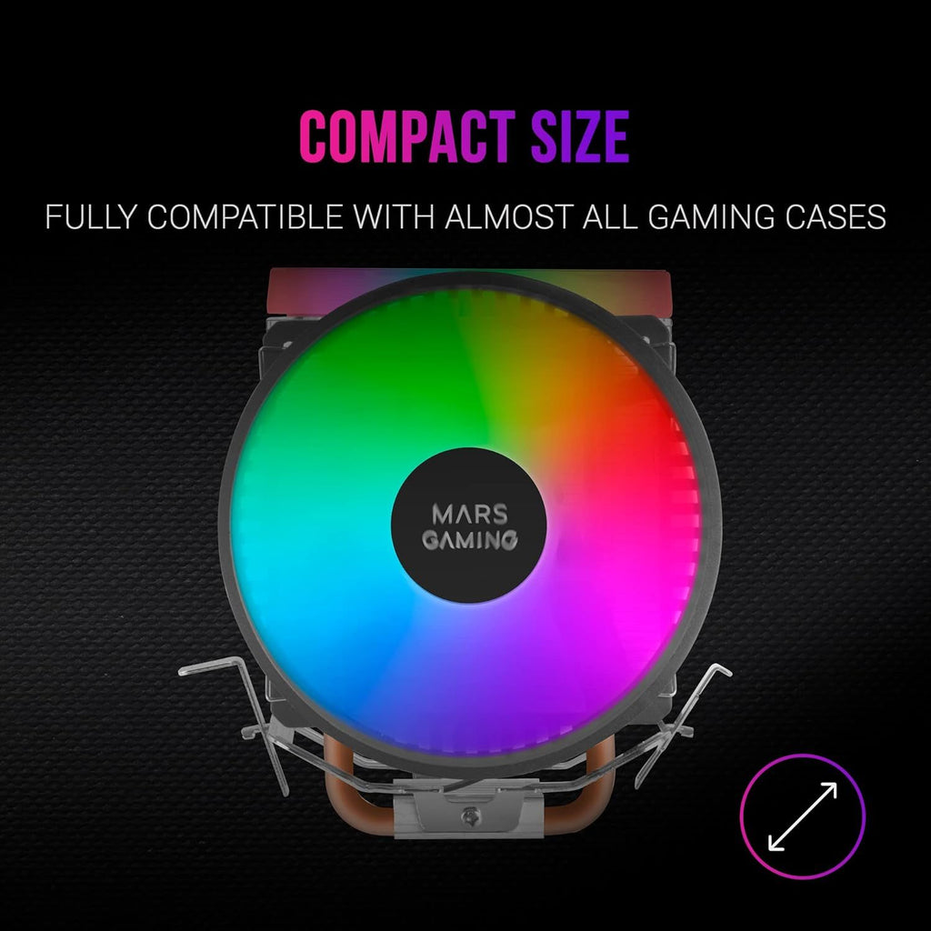 Mars Gaming, MCPU33, Disipador CPU Dual FRGB, 3 Heatpipes HCT, TDP 140W, Ventilador Ultra-silencioso PWM 11 cm, Color Negro