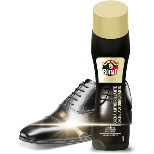 Búfalo Crema para Zapatos Autobrillante Color Negro, Formulada con Aceite Natural de Almendras, Cuidado del Calzado y Color, Brillo Intenso Inmediato, Frasco de 50ml