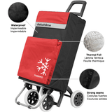 Carro Compra Plegable 4 Ruedas con Bolsillo Térmico para Congelados, Carro Plegable con Ruedas, 54 Litros de Capacidad y 40 Kg de Carga Máxima, Compartimentos Extra, Ruedas Grandes Resistentes para Facilitar el Movimiento y el Transporte del Peso