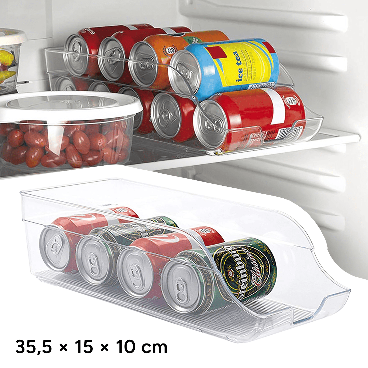 Organizador Frigorífico Latas Transparente, Organizador de Latas Apilables para Refrigerador, Soporte de Lata de Bebida Apilable, Contenedor de Almacenamiento de Bebida, 35,5 x 15 x 10 cm