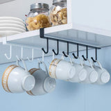 Colgador de Ropa con 6 Ganchos, Percha de Ropa Metálica, Colgador Utensilios Cocina, Ganchos para Colgar Ropa, Ideal para Aprovechar y Optimizar el Espacio, Fácil Instalación y Sin Perforaciones, 25 x 4 x 2,5 cm