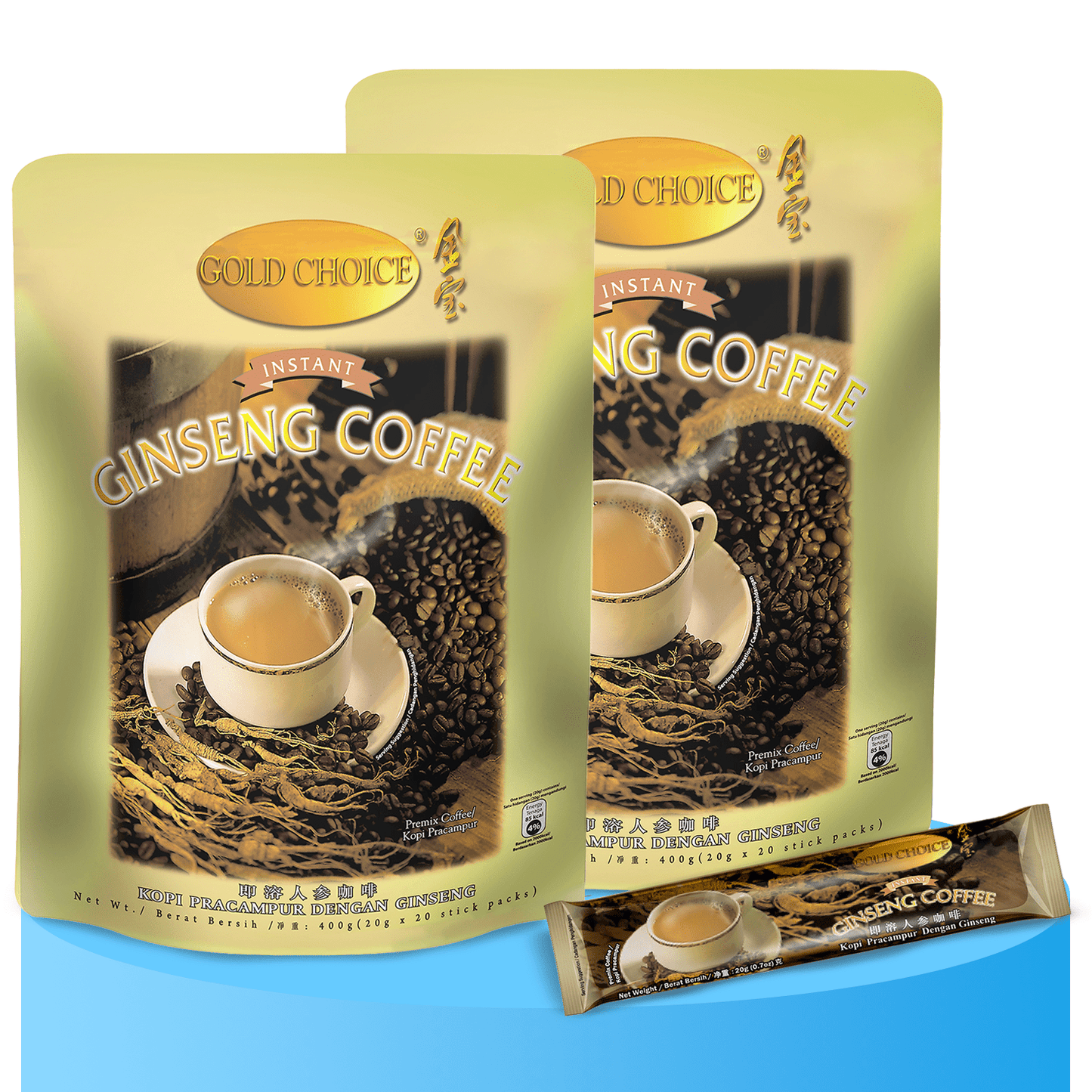 Café Instantáneo de Ginseng, Mezcla única de Café con Extracto de Ginseng Revitalizante, 20/40 Sticks de 20g