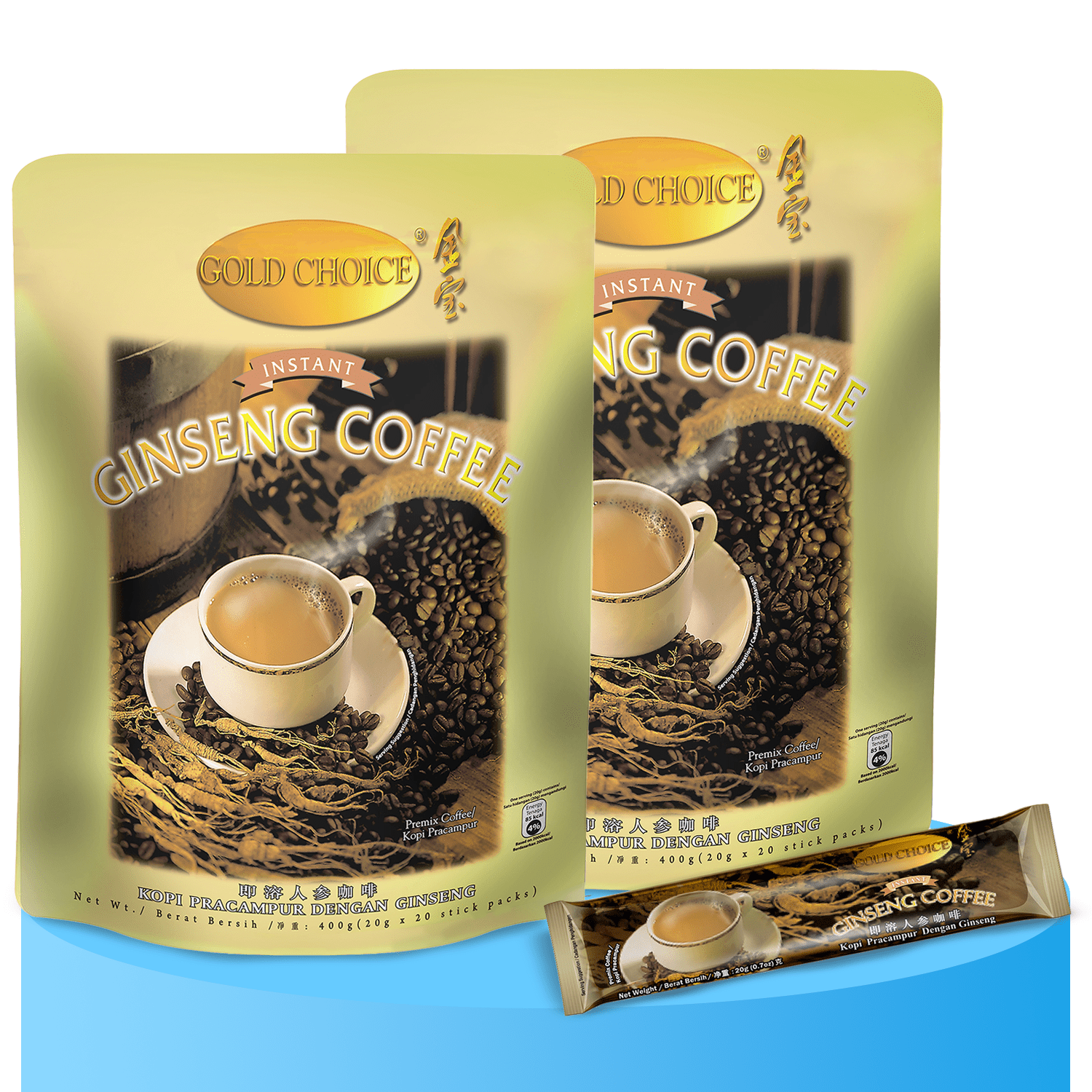 Café Instantáneo de Ginseng, Mezcla única de Café con Extracto de Ginseng Revitalizante, 20/40 Sticks de 20g