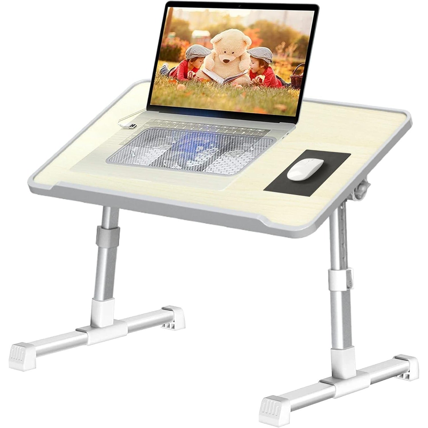 Mesa para Portátil Plegable con Ventilador, 5 Niveles de Altura y Ángulo del Tablero Ajustable, Ventilador USB para Optimizar Rendimiento del Portátil, Borde Antideslizamiento, Ideal para cualquier Espacio, 60 x 23 x 24-32 cm