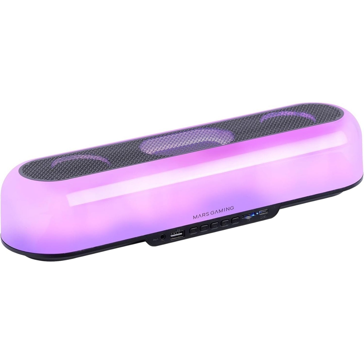 Mars Gaming MSB-Orb, Altavoz Portátil + Barra de Sonido 20W, Iluminación Orbilight RGB 360º, Soundbar con Sistema de Triple Driver, Altavoces Gaming Bluetooth 5.3 / USB/MicroSD/AUX/FM, Negro