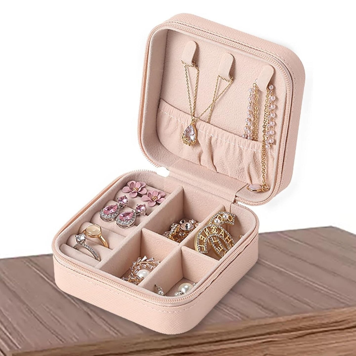 Mini Joyero Viaje, Estuche Portátil para Joyas, Organizador Joyas, Portable, Ideal para Viajes, Cremallera Resistente, Caja de Almacenamiento para pendientes, anillos, collares, pulseras
