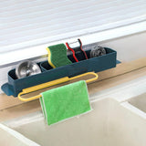 Organizador Fregadero Cocina Extensible, Adaptable a cualquier Fregadero y a todo tipo de Superficies, Incluye Ventosas para Mayor Sujeción, 2 Compartimentos Espaciosos y Colgador de Paños, 36 x 8 x 6 cm