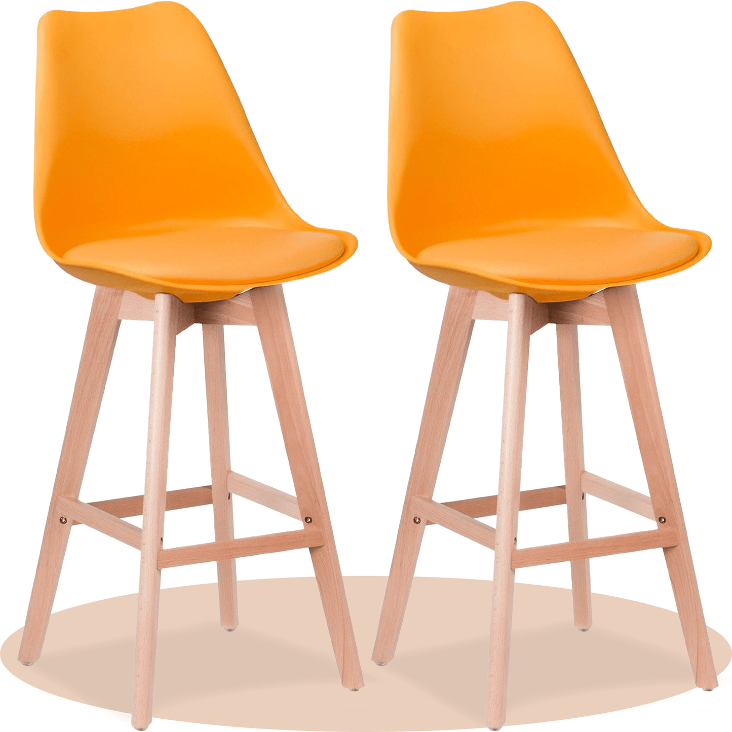 Taburete Alto Cocina con Respaldo, Asiento Blando y Tapizado, Patas Altas Resistentes de Madera de Haya con Reposapiés, Sillas Nórdicas, Ideal para Cocina, Salón, Comedor y Restaurante, 54.5 x 49.5 x 106 cm