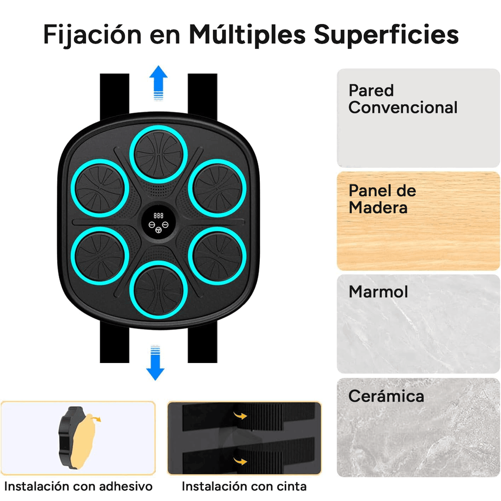 Tablero de Boxeo Electrónico, Máquina de Boxeo Musical con 9 Velocidades / Modos, Incluye Guantes, Zona de Golpeo Blanda y Flexible, Resistente a los Golpes, Velocidad Ajustable, Perfecto para Ejercicio en Interiores, Fácil Instalación y sin Taladros