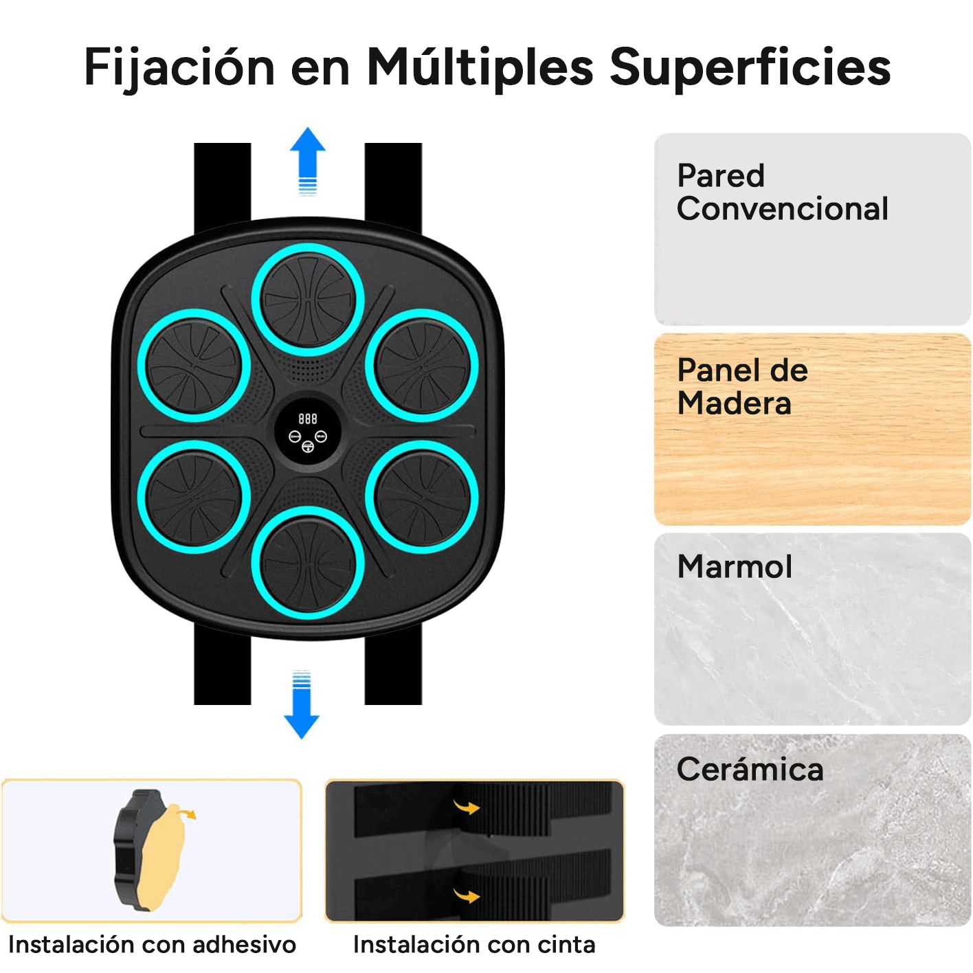 Tablero de Boxeo Electrónico, Máquina de Boxeo Musical con 9 Velocidades / Modos, Incluye Guantes, Zona de Golpeo Blanda y Flexible, Resistente a los Golpes, Velocidad Ajustable, Perfecto para Ejercicio en Interiores, Fácil Instalación y sin Taladros