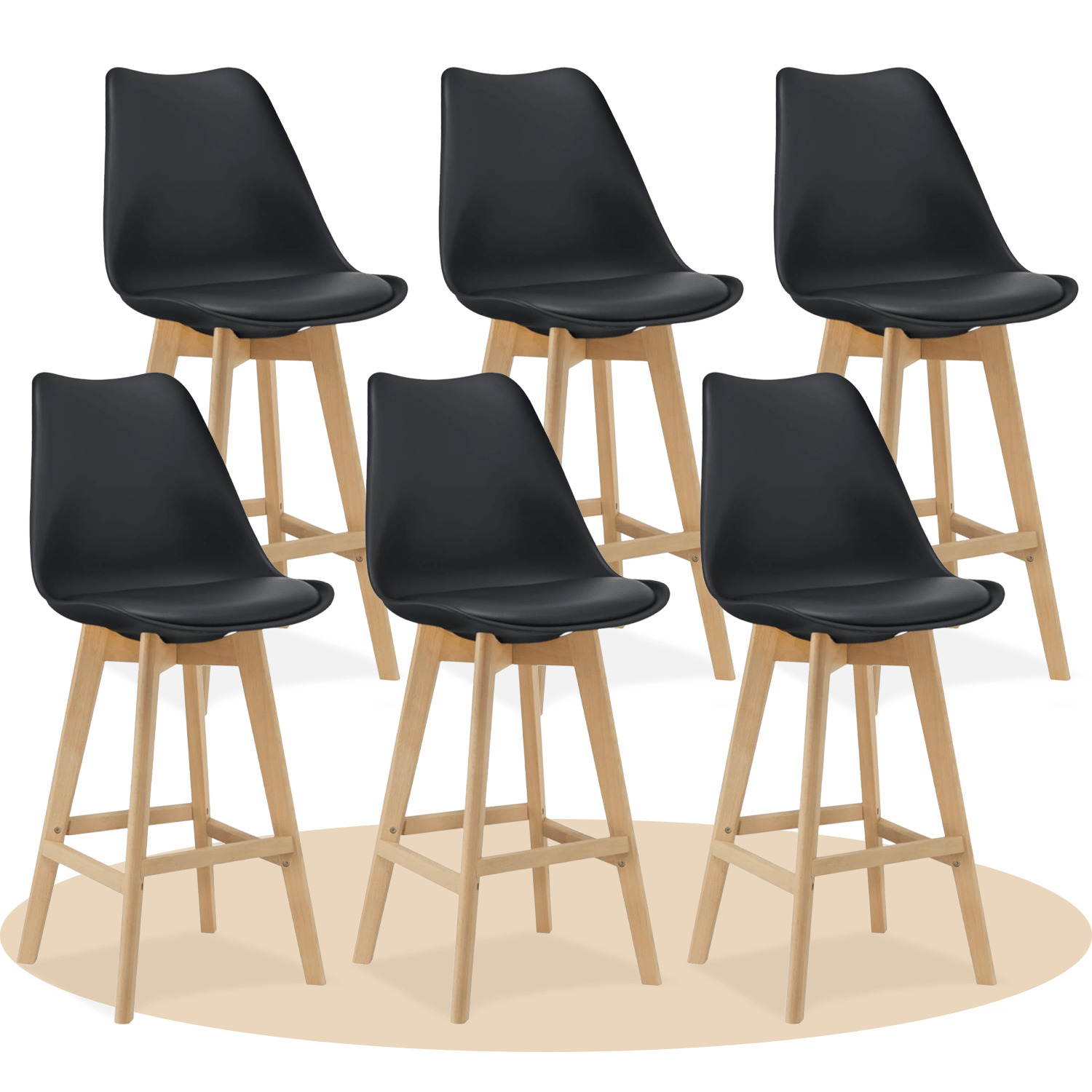 Taburete Alto Cocina con Respaldo, Asiento Blando y Tapizado, Patas Altas Resistentes de Madera de Haya con Reposapiés, Sillas Nórdicas, Ideal para Cocina, Salón, Comedor y Restaurante, 54.5 x 49.5 x 106 cm