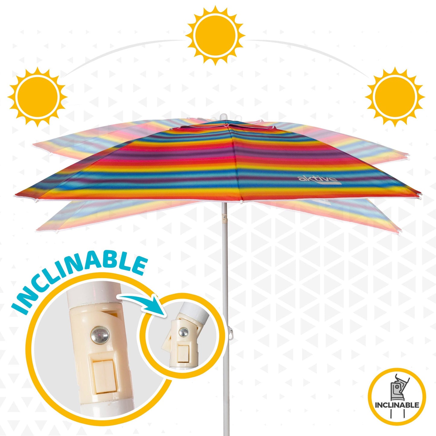 Sombrilla Playa Grande, 200cm / 220cm, Inclinable, Protección UV 50, Hecha de Aluminio y Tela Oxford con Revestimiento, Forma Única para Favorecer la Ventilación, 8 Varillas Resistentes y Flexibles, Ancho Tubo 28/32mm