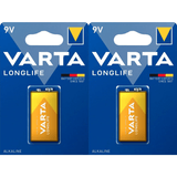 Pilas 9V Alcalinas, Pilas 9v Cuadradas de Alto Rendimiento, VARTA Longlife, Ultra Larga Duración, Energía Continua, Ideal para Detectores de Humo, Micrófonos Inalámbricos, Pedales de Guitarra, Multímetros, Electrodomésticos