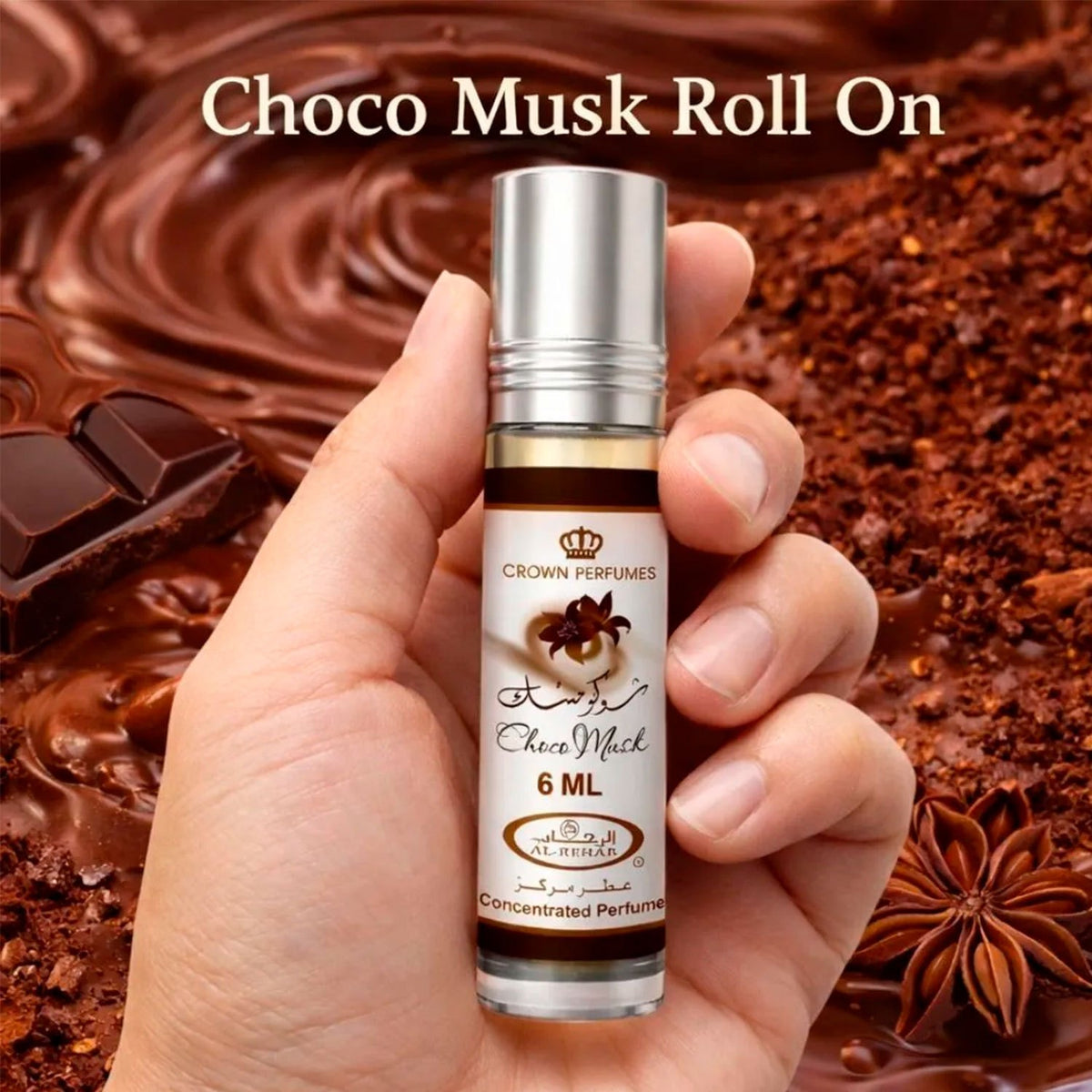 Al Rehab Choco Musk Perfume Árabe en Aceite Concentrado para Aromatizar la Piel durante Todo el Día con Aroma Dulces de Chocolate y Vainilla sin Alcohol en Formato Roll-On Portátil, 6 ml