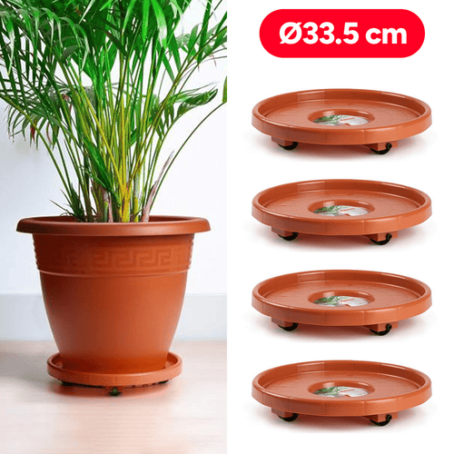 4 Bandejas Ruedas Plantas, soporte para plantas, Porta Macetas, Resistente y Duradero, Ideal para Interior y Exterior, Ø 33,5cm