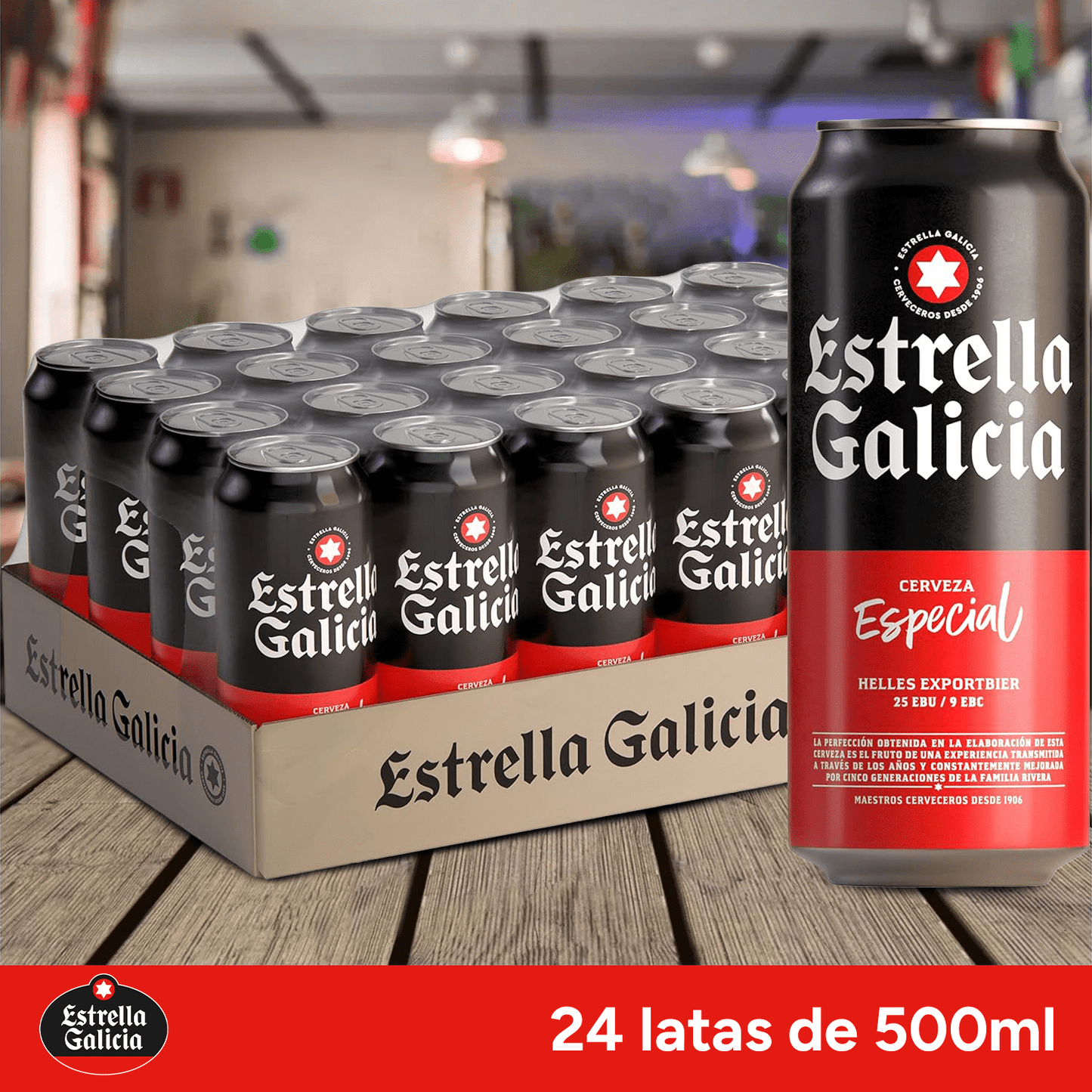 Estrella Galicia Especial, Cerveza Lager Especial, Cerveza 24 Latas de 500 ml, Sabor Ligero y Amargo, Aroma a Lúpulo, 5,5% Volumen de Alcohol