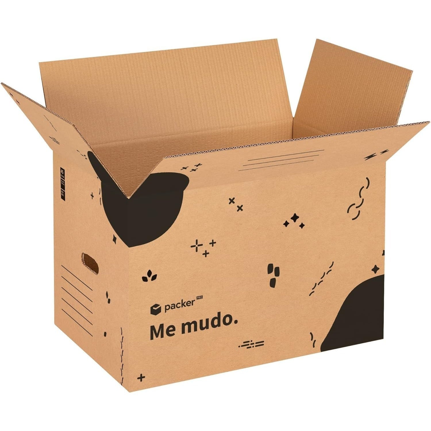 packer PRO Caja Cartón para Mudanzas y Almacenaje Ultra Resistentes con Asas, Cartón Resistente de Máxima Durabilidad, Tamaño Ideal para Mudanzas y Almacenaje de Libros, Objetos y Ropa, Asas Laterales para Manejo Fácil y Seguro