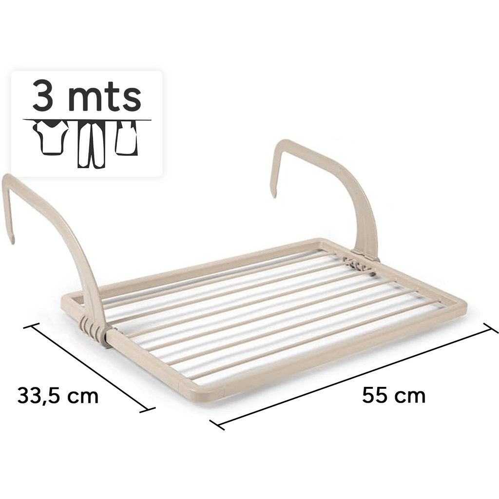 Tendedero Balcón con Superficie de Tendido de 3m, para Balcones y Radiadores, Resistente la Intemperie, 55 x 33,5cm